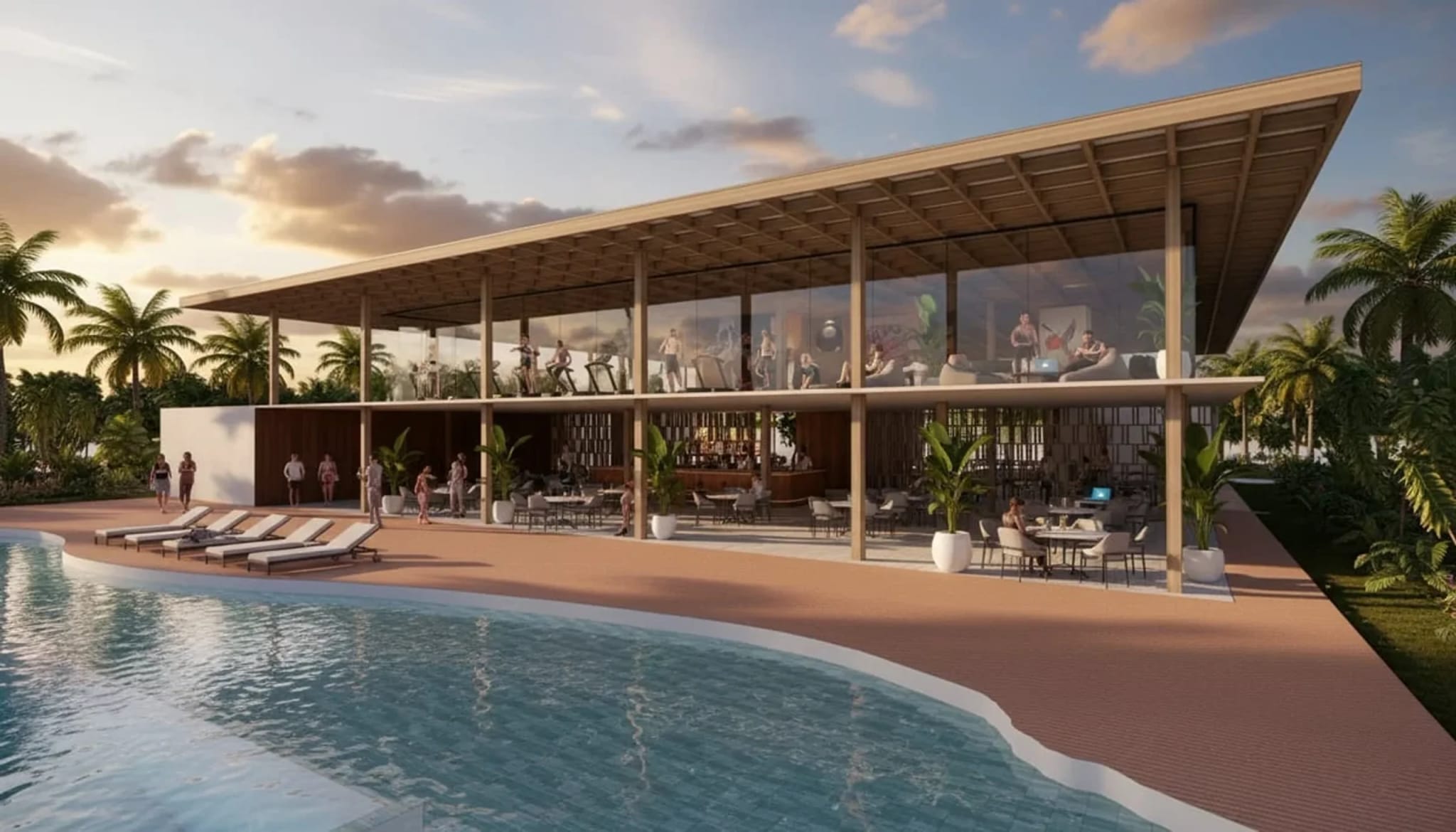 Club House completo com academia, piscinas, sauna e restaurante no Paradiso